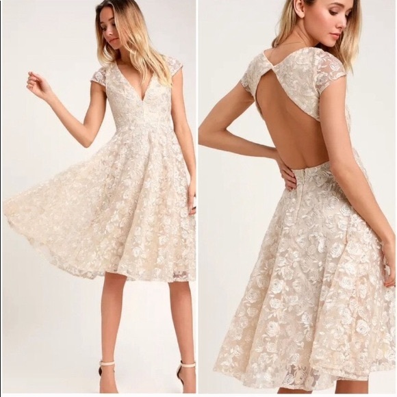 Lulus Dresses & Skirts - Lulus Jacqueline Champagne floral lace dress